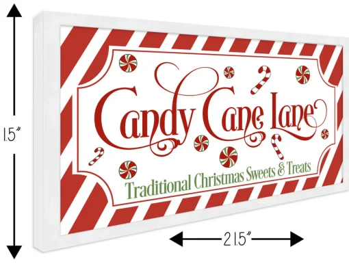 Online Candy Cane Lane 11.5" x 21.5" Framed Christmas Wall Decor Art Print Sign Poster in a Natural Wooden Frame with UV Acrylic and Hangers Wall