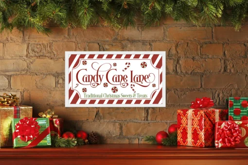 Online Candy Cane Lane 11.5" x 21.5" Framed Christmas Wall Decor Art Print Sign Poster in a Natural Wooden Frame with UV Acrylic and Hangers Wall