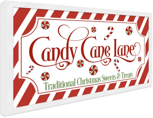 Online Candy Cane Lane 11.5" x 21.5" Framed Christmas Wall Decor Art Print Sign Poster in a Natural Wooden Frame with UV Acrylic and Hangers Wall