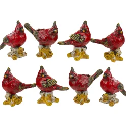 New Cardinal Birds on a Stomp Christmas Figurines - 4.5" - Red - Set of 8 Animals