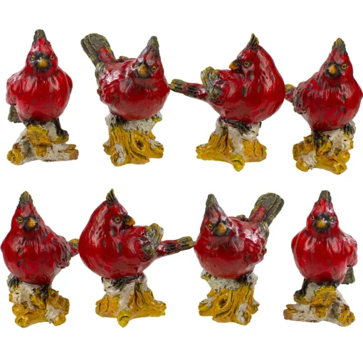 New Cardinal Birds on a Stomp Christmas Figurines - 4.5" - Red - Set of 8 Animals