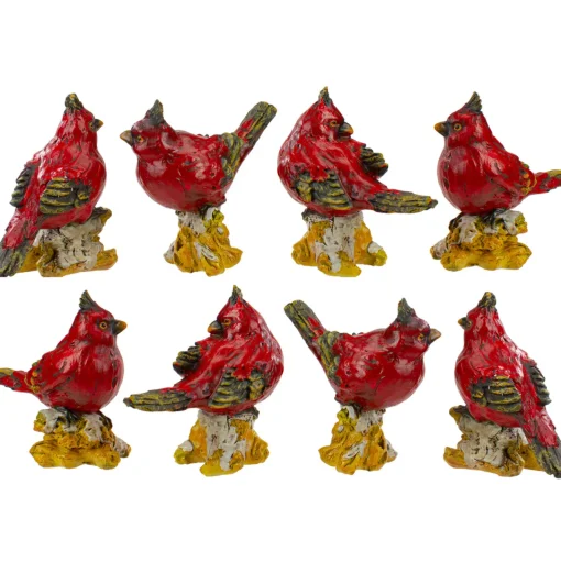 New Cardinal Birds on a Stomp Christmas Figurines - 4.5" - Red - Set of 8 Animals