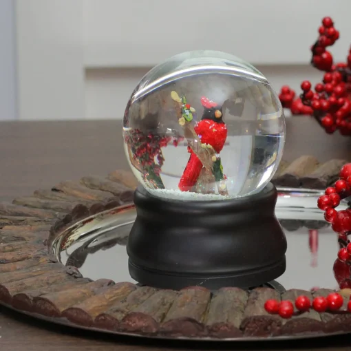 Cardinal on Branch Musical Christmas Snow Globe - 5.75" - Red Snow Globes