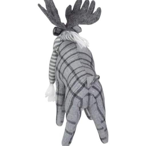 Online Checkered Moose with Striped Scarf Christmas Figure - 10" - Gray Animals