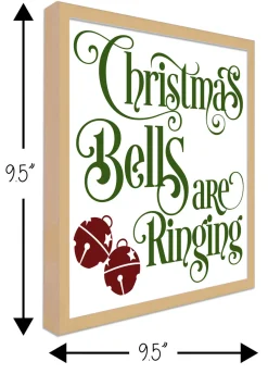 Best Christmas Bells are Ringing 9.5" x 9.5" Framed Christmas Wall Decor Art Print Sign Poster in a Natural Wooden Frame with UV Acrylic and Hangers Wall