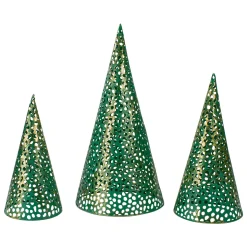 Discount Christmas Cone Trees - 16" - Green and Gold - Set of 3 Trees