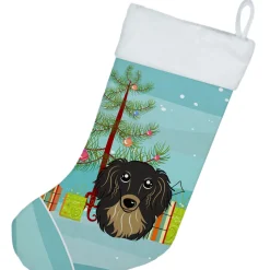 Discount Christmas Tree and Longhair Black and Tan Dachshund Christmas Stocking BB1585CS Stockings