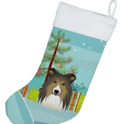 Discount Christmas Tree and Sheltie Christmas Stocking BB1614CS Stockings