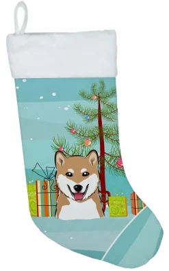 Christmas Tree and Shiba Inu Christmas Stocking BB1597CS Stockings