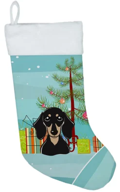 Discount Christmas Tree and Smooth Black and Tan Dachshund Christmas Stocking BB1587CS Stockings