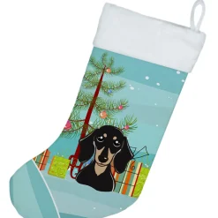 Discount Christmas Tree and Smooth Black and Tan Dachshund Christmas Stocking BB1587CS Stockings