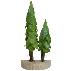 Best Christmas Trees on a Wooden Base Decoration - 9" - Brown and Green Trees