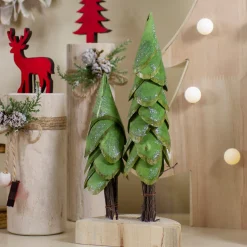 Best Christmas Trees on a Wooden Base Decoration - 9" - Brown and Green Trees