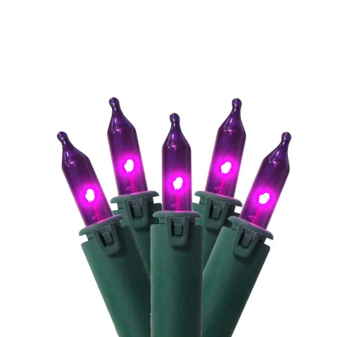 Outlet Commercial Grade Mini Christmas Light Set - Purple - 45.5' Green Wire - 100ct Commercial