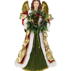 Hot Commercial Size Angel Christmas Tree Topper with Wreath - 3' - Red and Green - Unlit Angels