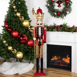 Outlet Commercial Size Christmas Nutcracker King with Scepter - 6' - Red, Black and Gold Nutcrackers