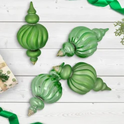 Best Commercial Size Shatterproof 2-Finish Finial Christmas Ornaments - Green -10" - 4ct Commercial