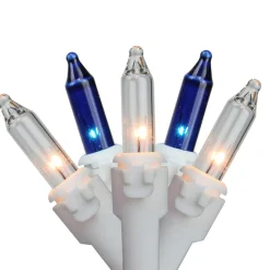 50-Count Blue and Clear Mini Christmas Light Set - 10' White Wire Incandescent