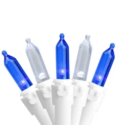 Discount 50-Count Blue and White LED Mini Christmas Lights, 16.25ft White Wire Led