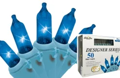 50-Count Blue Mini Christmas Lights Set - 17ft Blue Wire Incandescent