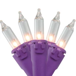 50-Count Clear Incandescent Mini Christmas Light Set, 19ft Purple Wire Incandescent
