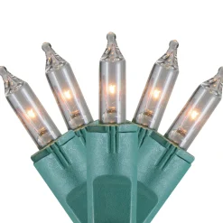 Online 100-Count Clear Perm-O-Snap Mini Christmas Light Set, 49.3ft Green Wire Incandescent