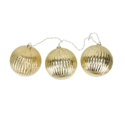 Hot 3-Count Gold Ribbed Ball Ornaments Christmas Light Set 1.5ft White Wire Novelty