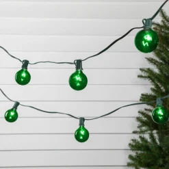 Discount 10-Count Green G50 Globe Christmas Patio Lights- 9ft, Green Wire Globes