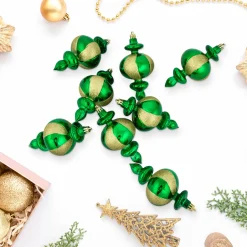 Outlet 8-Count Green Shatterproof Finial Christmas Ornaments, 6" Shatterproof Balls|Ball Ornaments