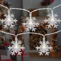 Clearance 10-Count LED Snowflake Christmas Fairy Lights, 4.25ft, Copper Wire Fairys
