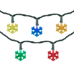 New 10-Count Multi-Color LED Snowflake Christmas Light Set, 4ft Green Wire Novelty