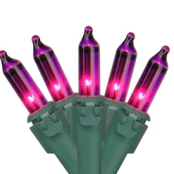 Outlet 50-Count Purple Mini Christmas Light Set, 24.5ft Green Wire Incandescent