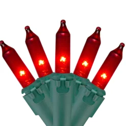 50-Count Red Mini Christmas Light Set, 10ft Green Wire Incandescent