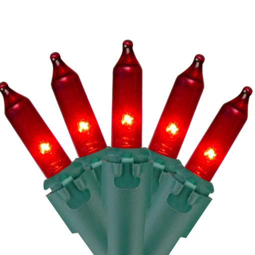 50-Count Red Mini Christmas Light Set, 10ft Green Wire Incandescent
