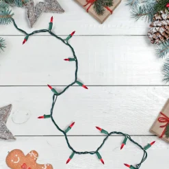 50-Count Red Mini Christmas Light Set, 10ft Green Wire Incandescent