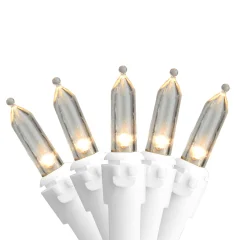 50-Count Warm White LED Mini Christmas Lights, 16.25ft White Wire Led