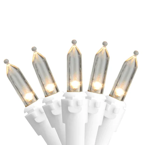 50-Count Warm White LED Mini Christmas Lights, 16.25ft White Wire Led