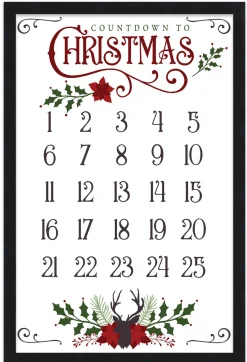 Best Countdown to Christmas 16.5" x 23.5" Framed Christmas Wall Decor Art Print Sign Poster in a Black Wooden Frame with UV Acrylic and Hangers Wall