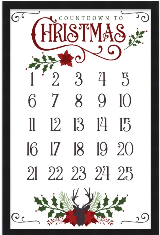 Best Countdown to Christmas 16.5" x 23.5" Framed Christmas Wall Decor Art Print Sign Poster in a Black Wooden Frame with UV Acrylic and Hangers Wall