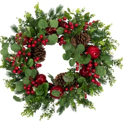 Online Crabapple and Berries Boxwood and Pine Artificial Christmas Wreath - 26" - Unlit Unlit