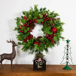 Online Crabapple and Berries Boxwood and Pine Artificial Christmas Wreath - 26" - Unlit Unlit