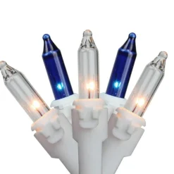 100ct Blue and Clear Mini Icicle Christmas Lights, 5.75ft White Wire Icicles