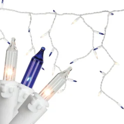 100ct Blue and Clear Mini Icicle Christmas Lights, 5.75ft White Wire Icicles