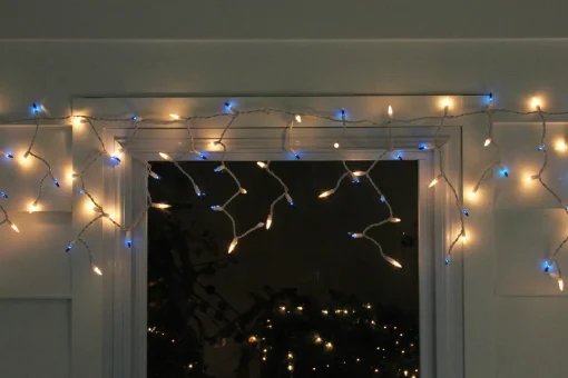 100ct Blue and Clear Mini Icicle Christmas Lights, 5.75ft White Wire Icicles