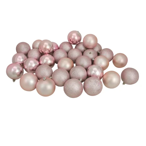 Discount 32ct Blush Pink Shatterproof 4-Finish Christmas Ball Ornaments 3.25" (80mm) Ball Ornaments|Shatterproof Balls