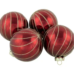 Sale 4ct Burgundy Red and Gold Glitter Striped Glass Christmas Ball Ornaments 3
