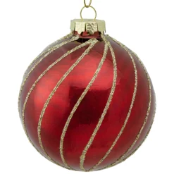 Sale 4ct Burgundy Red and Gold Glitter Striped Glass Christmas Ball Ornaments 3