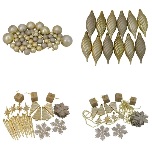 Sale 125ct Champagne Gold Shatterproof 4-Finish Christmas Ornaments 5.5" (140mm) Shatterproof Balls|Ball Ornaments