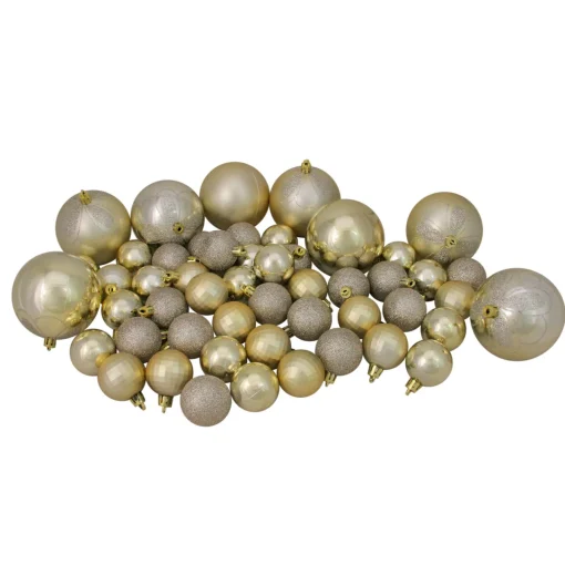 Sale 125ct Champagne Gold Shatterproof 4-Finish Christmas Ornaments 5.5" (140mm) Shatterproof Balls|Ball Ornaments