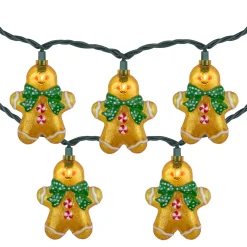 10ct Gingerbread Man Christmas Lights, Clear Lights, Green Wire Novelty